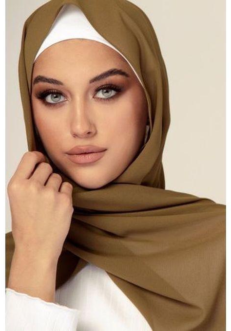 Solid Crepe Chiffon Scarf - Brown