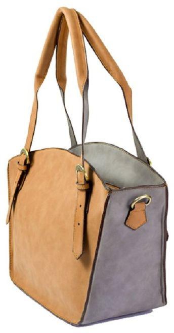 Generic Women Leather Hand Bag - Camel & Grey