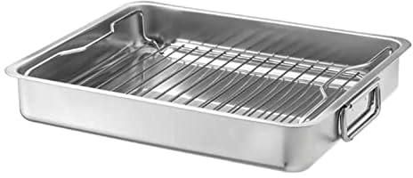 IKEA 9789178905638 KONCIS Roasting pan with grill rack, stainless steel (1, 16x13), Gray