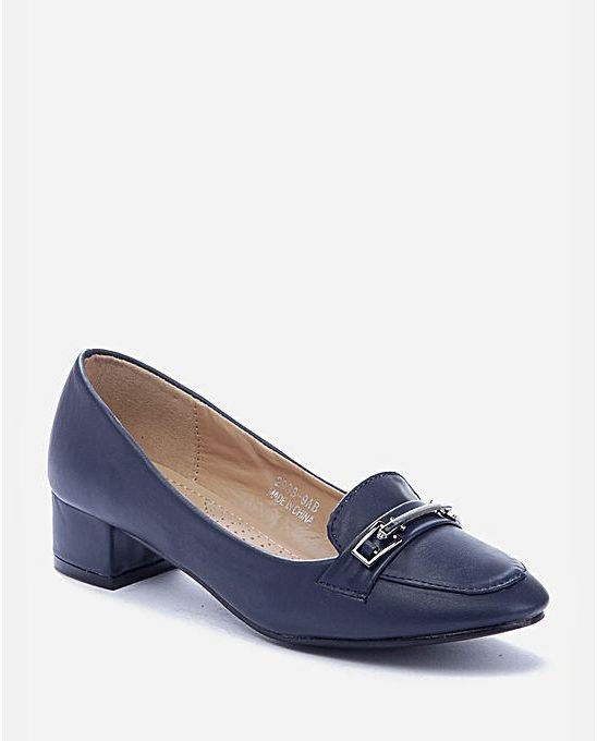 Varna Leather Shoes with Front Buckle - Navy Blue