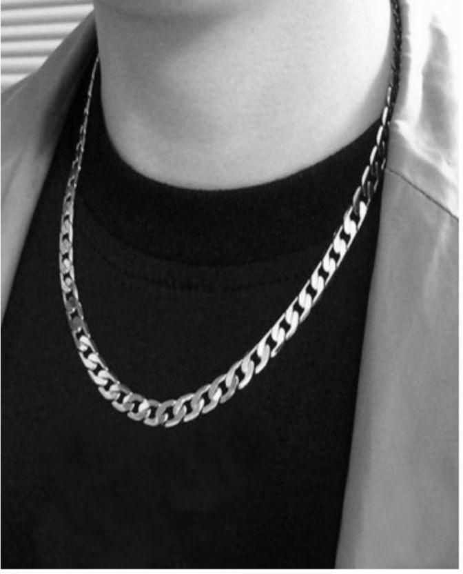 Mens Silver Stainless Steel Cuban Chain Necklace
