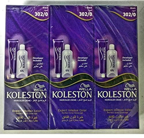 Wella Koleston Hair Color Creme Black 302 - pack of 3