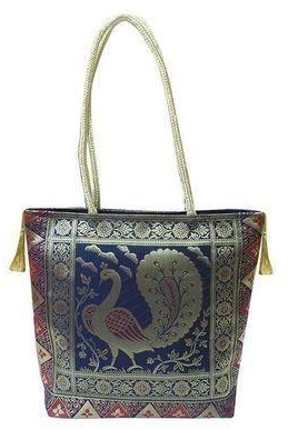 Silk Gold Kissed Benarasi Handbag - Blue