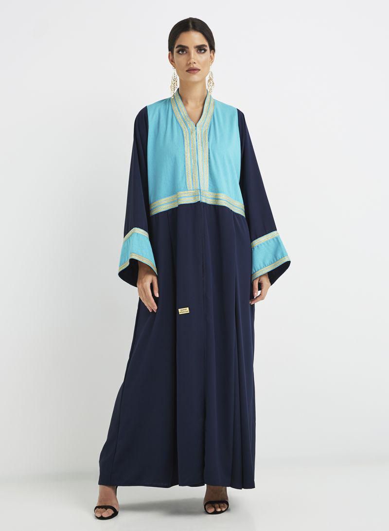 Rahaf Elegant Abaya For Women Navy Blue/Turquoise