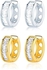 2 Pairs Huggie Earrings 18K Yellow Gold & White Gold Plated Cubic Zirconia Stud Hoop Earrings Hypoallergenic Huggie Hoop Earrings Piercing Jewellery for Women, Yellow Gold & White Gold Plated, Cubic