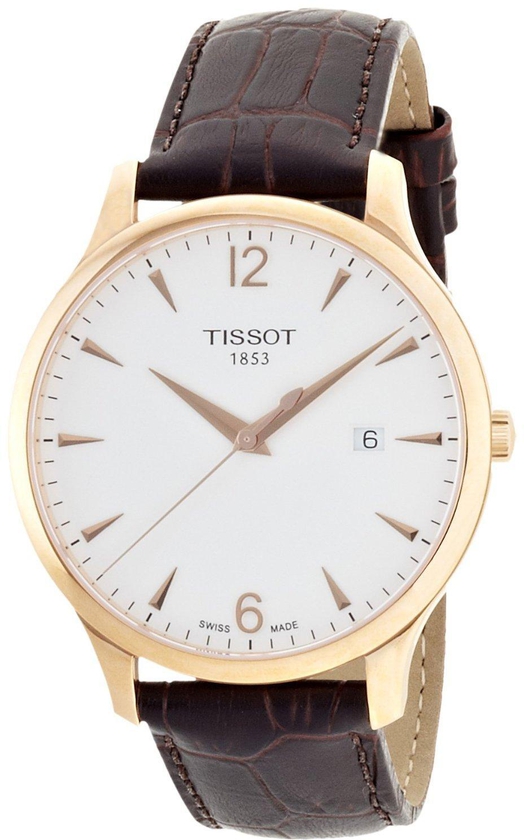 Men's Tissot Tradition Rose Gold Swiss White Dial Leather