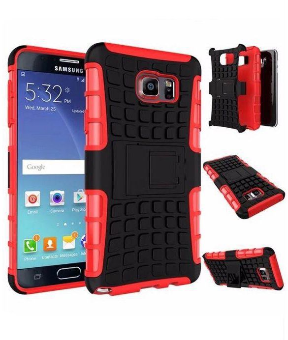 Rugged Armor Combo Defender Hybrid Case Cover Built-in Kickstand for Samsung Galaxy Note 5 Red