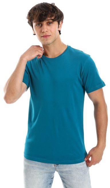 Identic Round Neck Slip On Hips Length Teal Green Tee