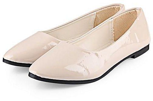 Fashion Spring Casual Ladies Solid Color Patent Leather Flat Shoes - APRICOT