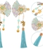 2pcs Flower Barrettes Hair Clips, Kimono Pearl Floral Accessories with Tassel Hairpins for Women and Girls (Blue)