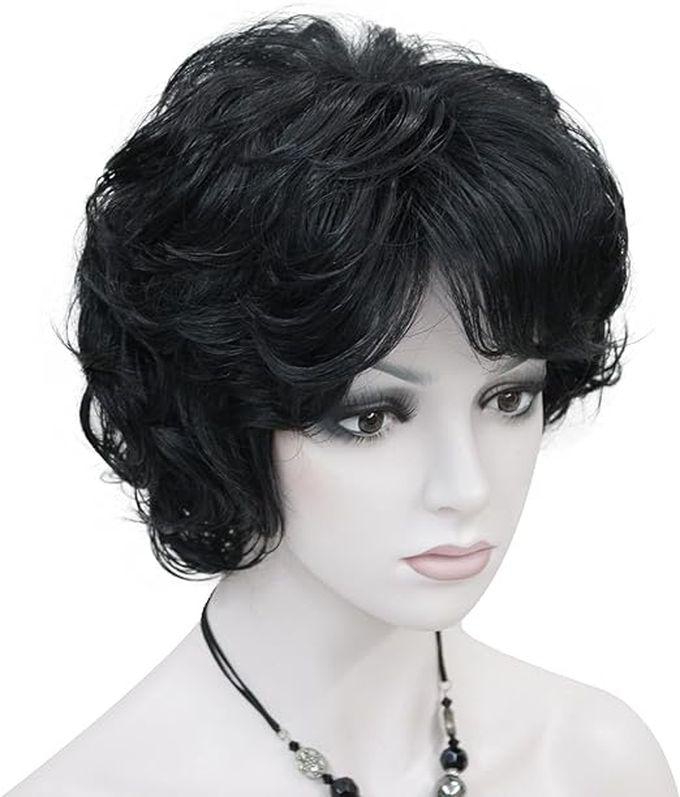 Fully Synthetic Short Curly Hair Wig For Women, Black