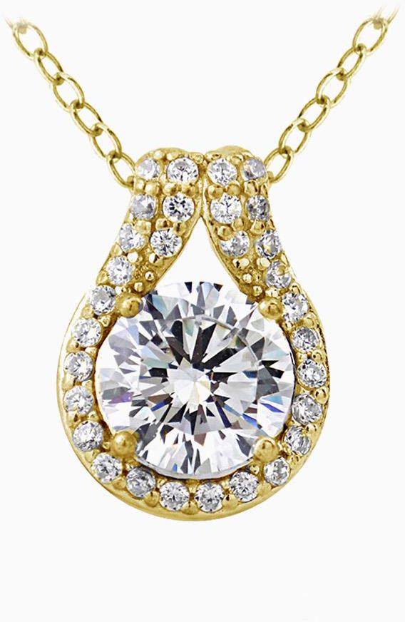 Icz Stonez Platinum Plated Sterling Silver 2 1/3ct TGW 100 Facets Cubic Zirconia Solitaire Teardrop Necklace