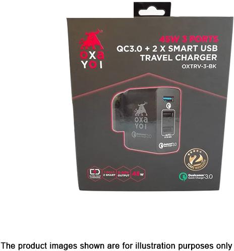 OXAYOI 45W 3 ports Qualcomm 3.0 + 2 X Smart USB Travel Charger - OXTRV-3-BK (Black)