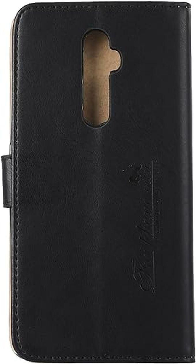 Leather Protective High Quality Flip Wallet Case With Classic Design And Silicone Edges For Oppo Reno2 F 6.5 Inch - Black