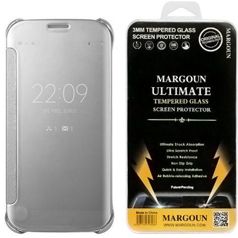 S6 Mirror flip case and Glass Screen protector for Samsung Galaxy S6 - Silver
