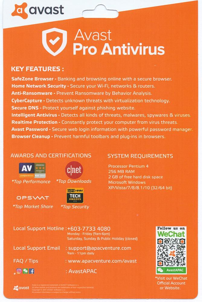 Avast Pro Antivirus OEM License 1 user 1 Year