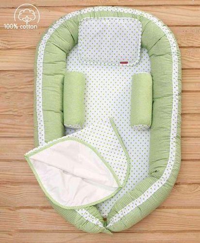 Babyhug Premium Baby Nest 4 Piece Bedding Set Polka Dots Print - Green