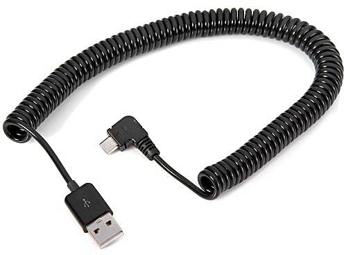 Generic CY RI-3.0M Spring Coiled USB 2.0 Male To Right Angle Micro USB 5Pin Male Sync Charge Cable - Black
