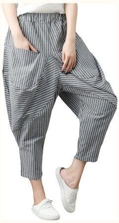 Casual Pants Summer Cotton And Linen Plus Size Loose Linen Harem Cropped Trousers Multicolour