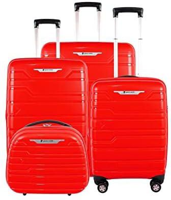 Pierre Cardin Wels UNBREAKABLE Luggage TSA Approved suitcase for travel (Set of 4, Red)