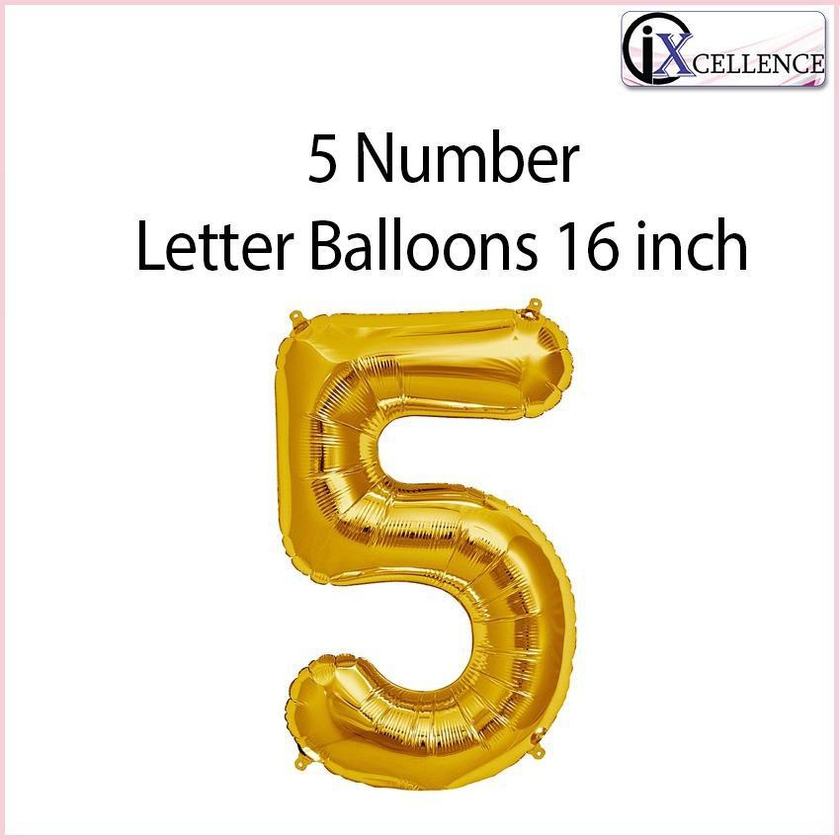 [IX] NUMBER 5 Letter Balloon 16 inch toys for girls (Gold)