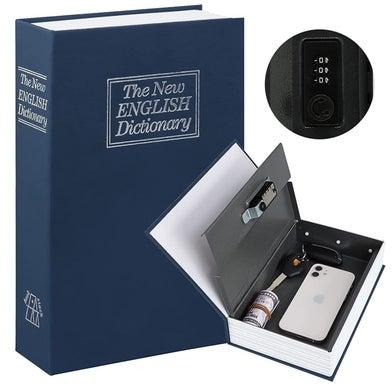 Book Safe with Combination Lock Home Dictionary Diversion Hidden Secret Metal Safe Box for Money Jewelry Passport 24 x 15.5 x 5.5 cm - Navy Blue Medium
