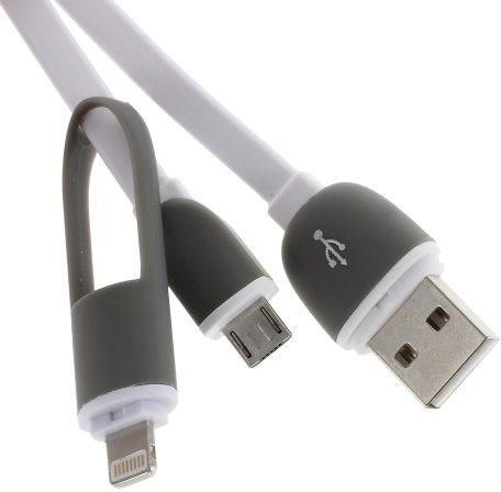 2 in 1 Micro USB & Lightning 8pin Data Sync Charging Cable for iPhone Samsung Sony etc – White