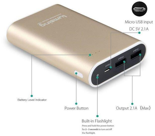 Lumsing Portable Charger 10050mAh Premium External Power Bank for SmartPhones Tablets - Gold