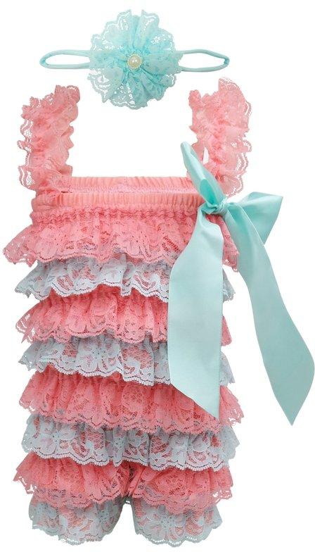 Tiny Bibiya Baby Dress: Lace Petti Romper and Headband (Candy Clan)