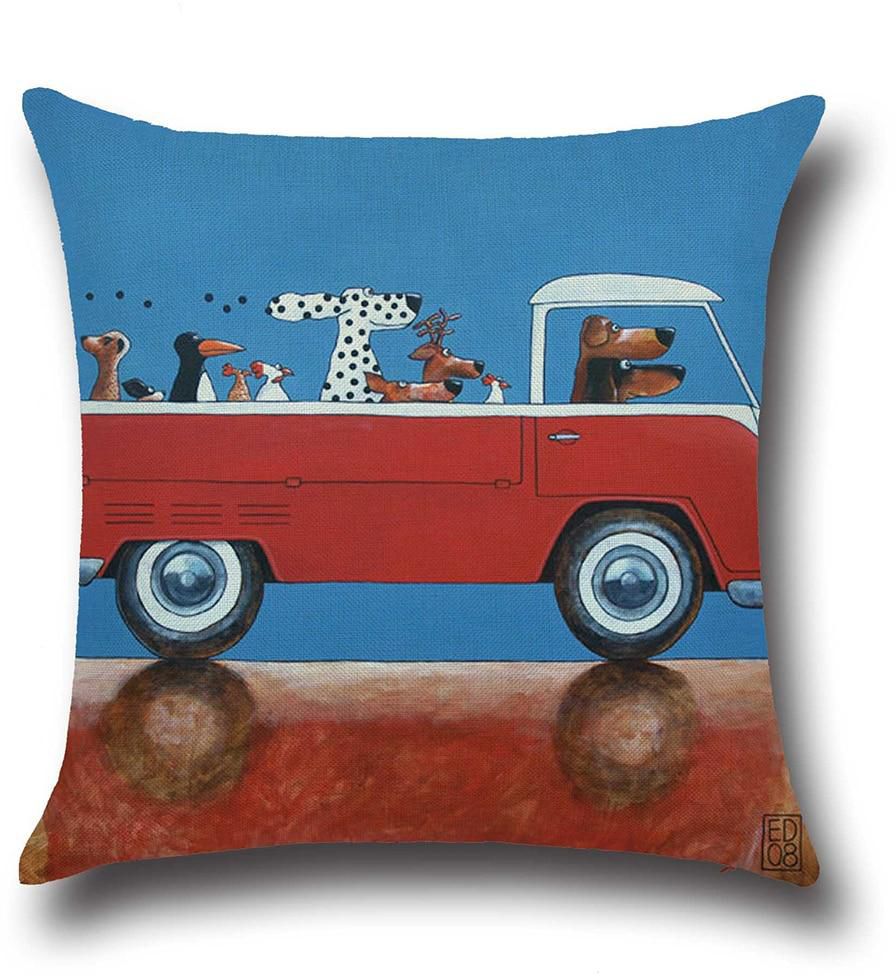 Printing Simple Cartoon Dog Old Car Sofa Car Pillow Cushion