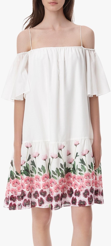 White Off Shoulder Floral Print Dress