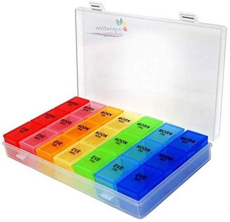 Rainbow Weekly Pill Organizer with Snap Lids| 7-Day AM/PM | Detachable Compartments for Bigger Pills, Vitamin. (Rainbow)