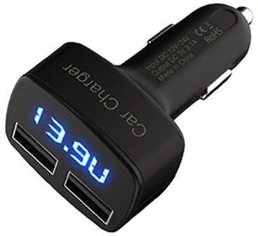 Dual USB Port Car Charger Adapter With Digital LED Display Black