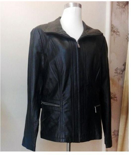 THE SHOP Genuine Leather Zipped Up Jacket - Black
