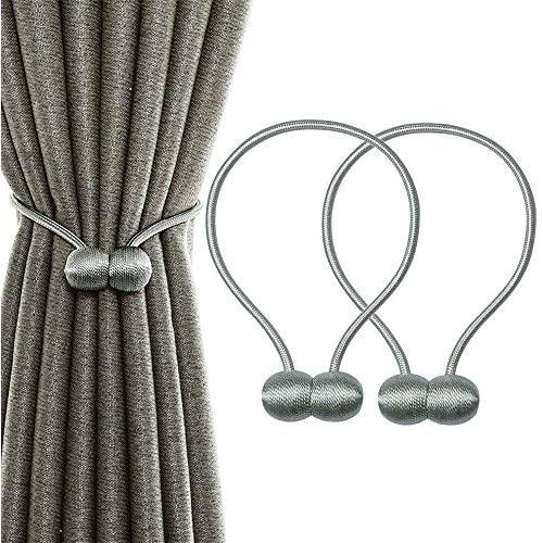 Curtain Tiebacks Magnetic 1 Pair Magnetic Curtain Tiebacks Decorative Rope Holdback Holder for Small Window Drapries （grey）