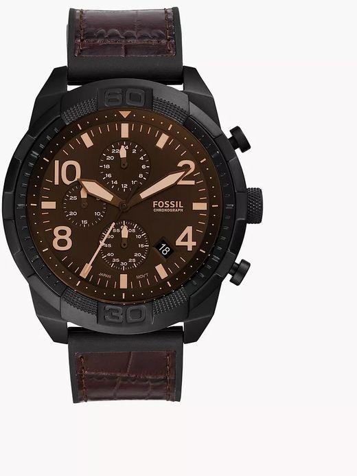 Fossil Men's Bronson Chronograph Brown Croco Leather Watch FS5713