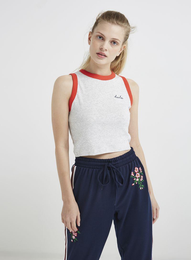 Chika Contrast Embroidery Cropped Vest Top White/Orange