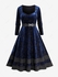 Plus Size Floral Figure Lace Trim Belted Velvet Dress - 4x | Us 26-28
