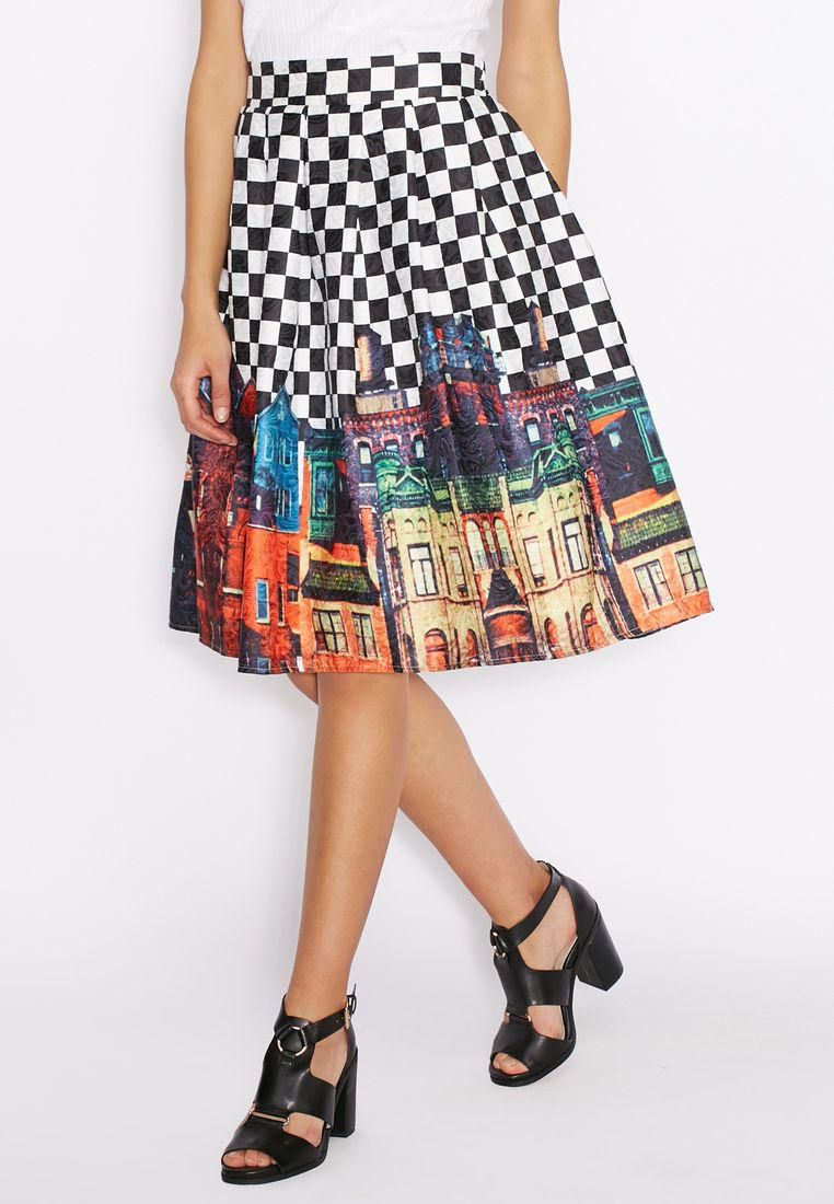 Checked Printed Brocade Skirt