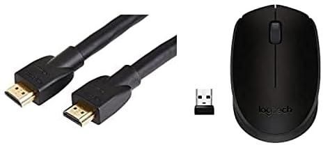 Amazon Basics Cl3 Rated High Speed 4K Hdmi Cable - 15 Feet + Logitech M171 Wireless Mouse, 2.4 GHz with USB Mini Receiver, Optical Tracking, 12-Months Battery Life, Ambidextrous PC/Mac/Laptop - Black