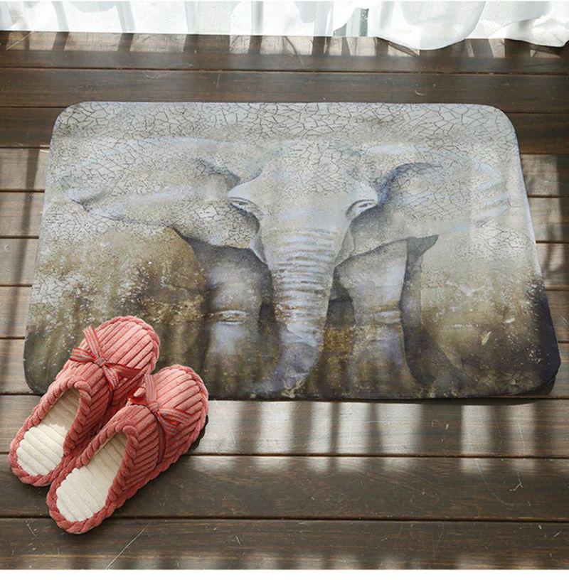Elephant Printed Non-Slip Floor Shower Mat Multicolour