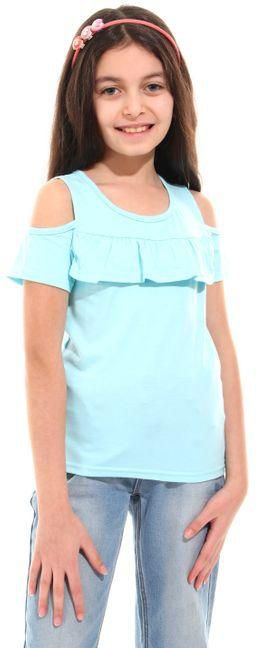 Izor Front Ruffle Cold Shoulder Girls Tee - Baby Blue