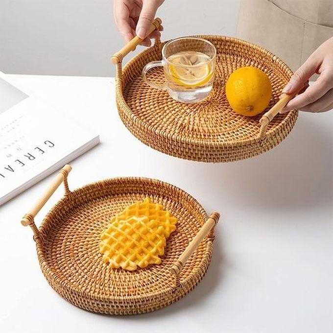 Generic Rattan Basket Serving Tray Decoration Tray Multipurpose