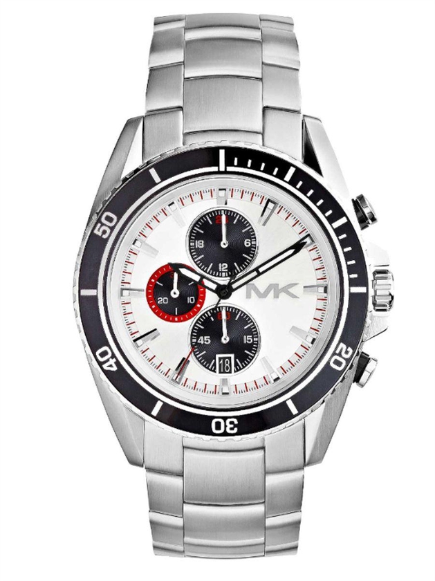 ساعة مايكل كورس بيضاء للرجال بسوار من الستانلس ستيل كرونوغراف - MK8339
