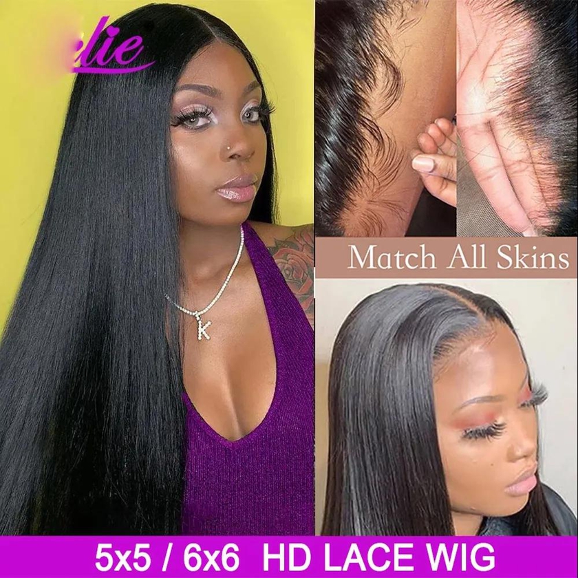 5x5 HD Lace Closure Wig 30 Inch Bone Straight Lace Front Wig 6x6 Closure Wig HD Transparent Lace Wigs For Women  Hair
