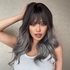 Long Curly Synthetic Hair Wig With Bangs, Dark Gray For Women