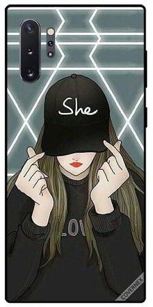 غطاء حماية واقٍ لهاتف سامسونج جالاكسي Note 10 بلس مزين بنقشة قبعة مطبوع عليها كلمة "She"