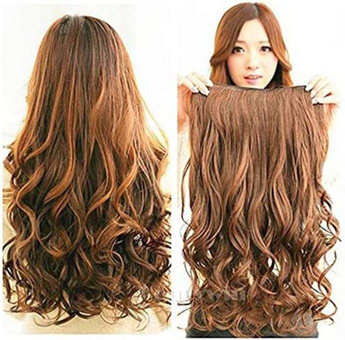 Sythentic Curly Cliped Hair Extension - Medium Long - Brown
