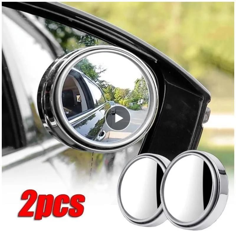 2 Pcs Car Round Frame Convex Blind Spot Mirror Wide-angle 360 Degree Adjustable Clear Rearview Auxiliary Mirror Driving Safety Black one size