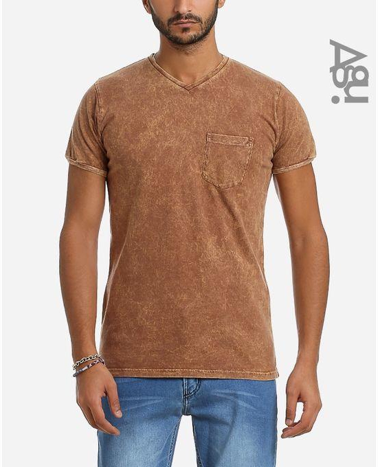 Agu V- Neck Casual T-Shirt - Brown
